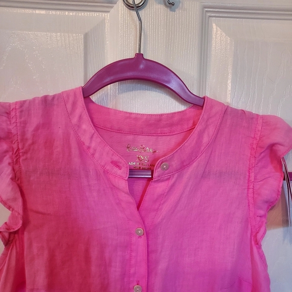Lilly Pulitzer Briette Button Down Hot Pink Isle 100% Seacoast Linen XXS… - Picture 4 of 16